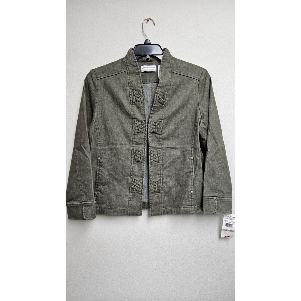 Alfred Dunner Jacket Womens 12P Olive Autumn Sunset Petite Stretch Ramie Blend